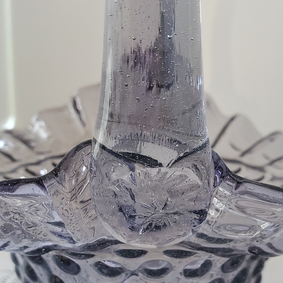 Antique Fenton Hobnail Purple Amethyst Glass Basket Ruffle 7.25" Violet - Picture 7 of 10